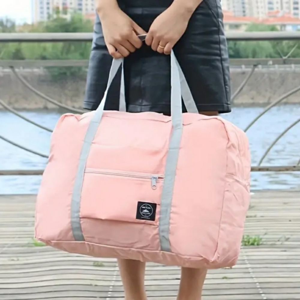 NEW Pink and Gray Foldable Packable Travel Duffel Bag